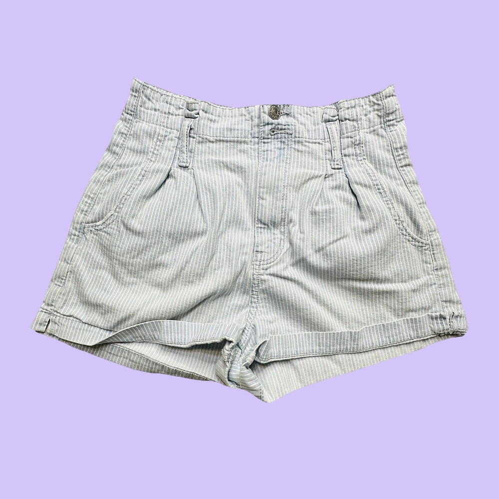 American Eagle Shorts Womens 4 Blue Mom Short Striped High Waisted Cuffed Cotton